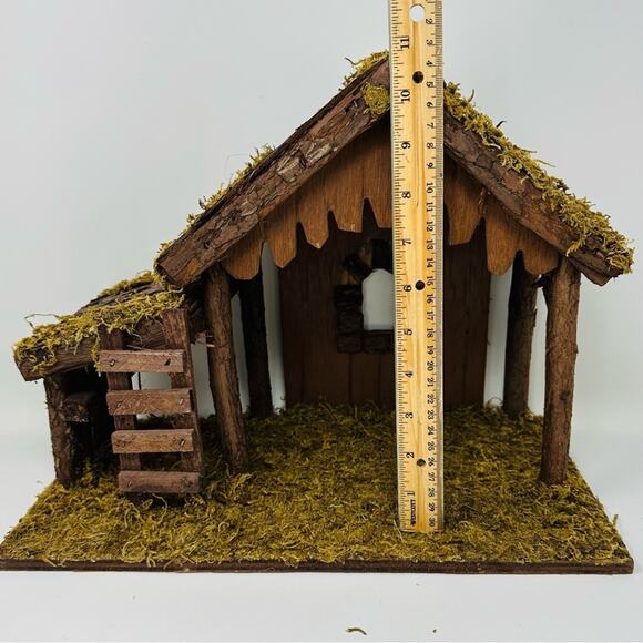Vintage DiGiovanni Christmas Creche Holiday Nativity Stable Wood Moss Accent - Picture 9 of 15